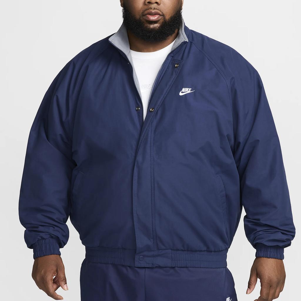 Nike Куртка повседневная Club Fleece Futura тканая с воротником-стойкой на молнии для мужчин Куртки Midnight-Navy White FZ0656-410