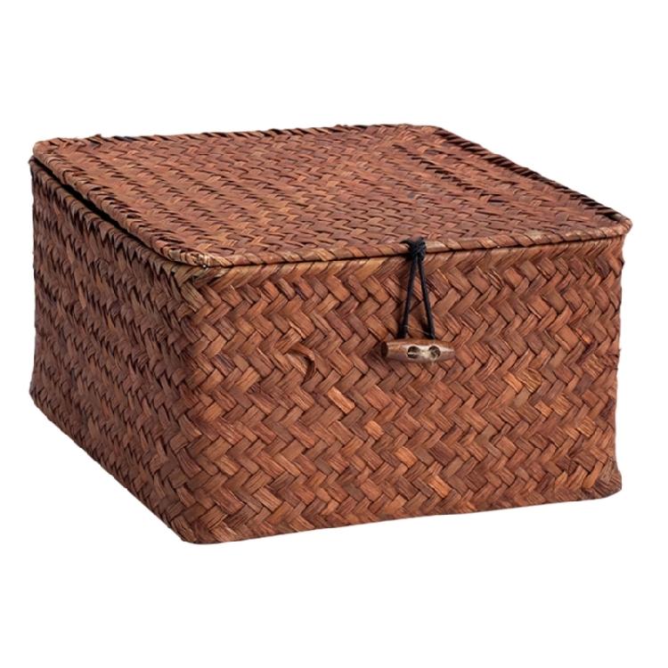 Устойчивая плетеная вручную корзина для хранения с крышкой, конфетница, органайзер для столешницы, дизайн из натурального волокна