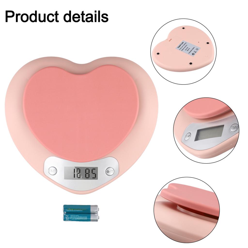 5kg Precision Pink Heart Shaped LCD Kitchen Scale Tare Function New Electronic