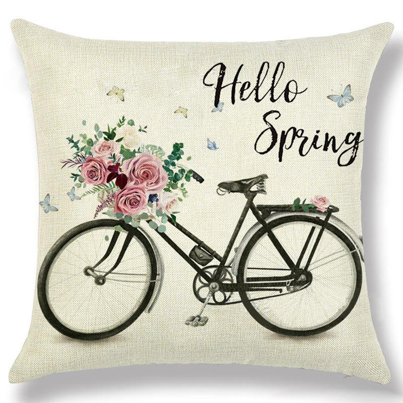 Seasons Throw Pillow Cover Spring Linen Flowers Truck Cushion Office Throw Pillow Cushion Throw Pillow Cushion