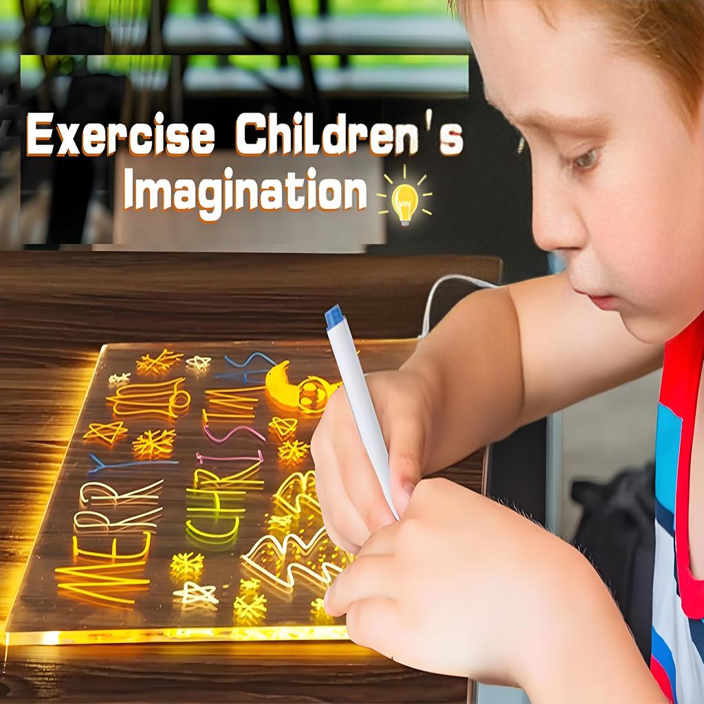 Glow In The Dark Drawing Board | Reusable Writing Tablet with Stand & 12 Markers | Kids Bedroom Light Up Decor for Office Home