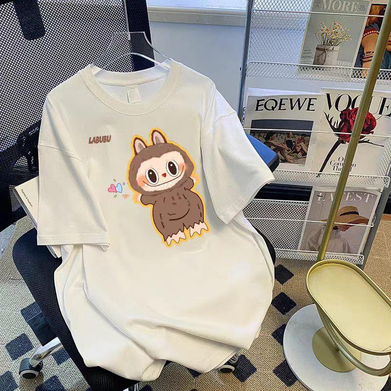 Labubu одежда мультяшная футболка с коротким рукавом для мальчиков и девочек летняя повседневная топы