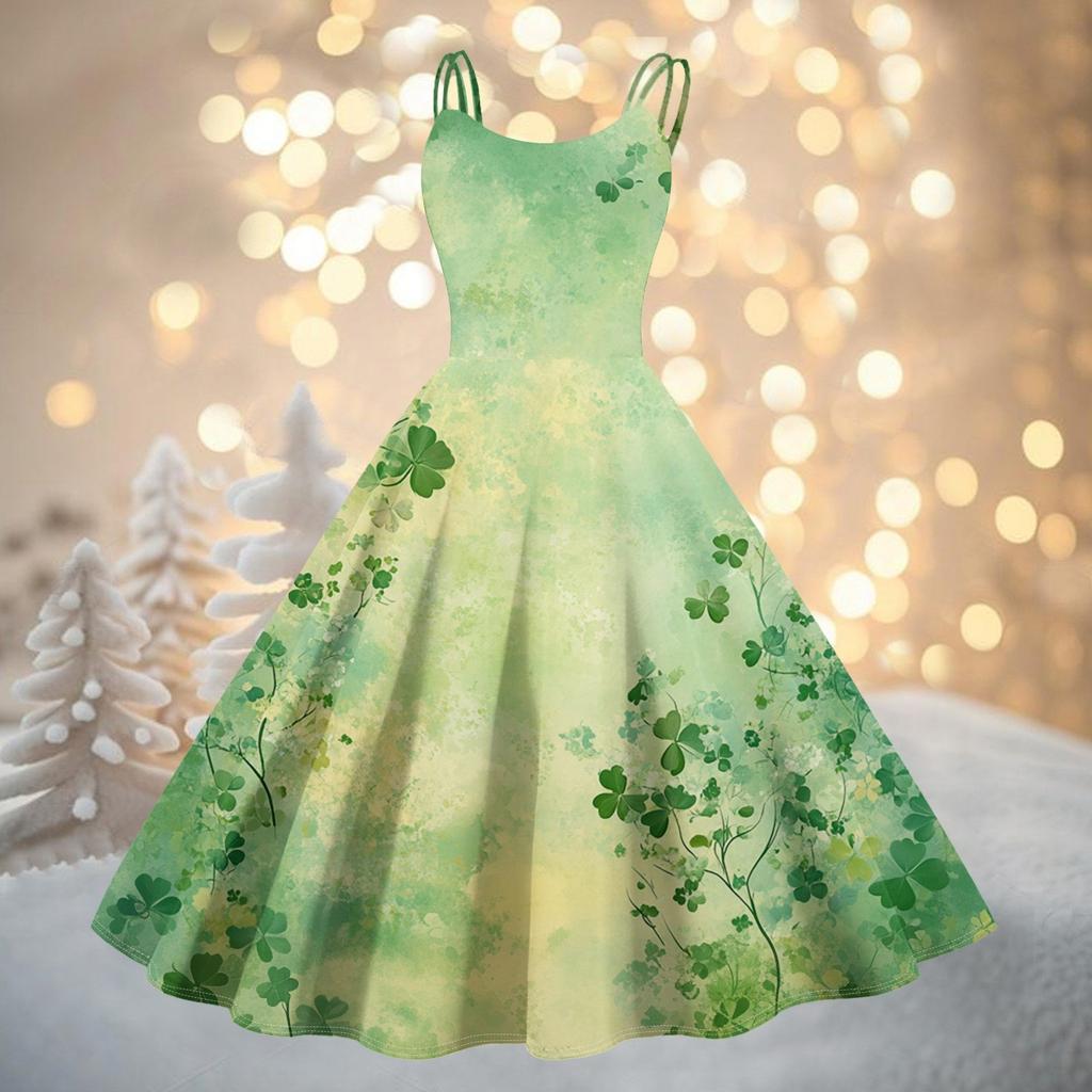 Women's Fashion St. Patrick's Day Printed Sexy Strapless Gothic Cocktail Dress Punk, Vintage Dress.