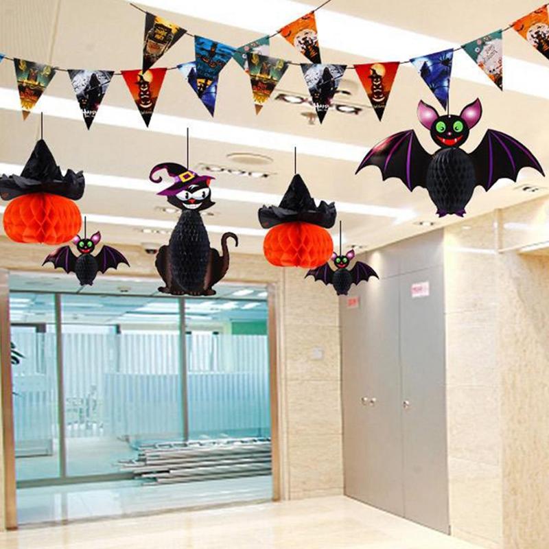 Halloween Decoration 3D Honeycomb Ball Pendant Party Background Wall Hanging Accessorie Halloween Pumpkin Spider Ghost Ornament