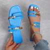 Women Slippers Summer Thin Belt Combination Slippers Square Head Flat Heel Plus Size Shoes Outdoor Beach Sandals Slides Women