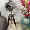 Nautical Nickel Finish Silver Searchlight Brown Tripod Home Decor Vintage Nautical Collectible Spotlight