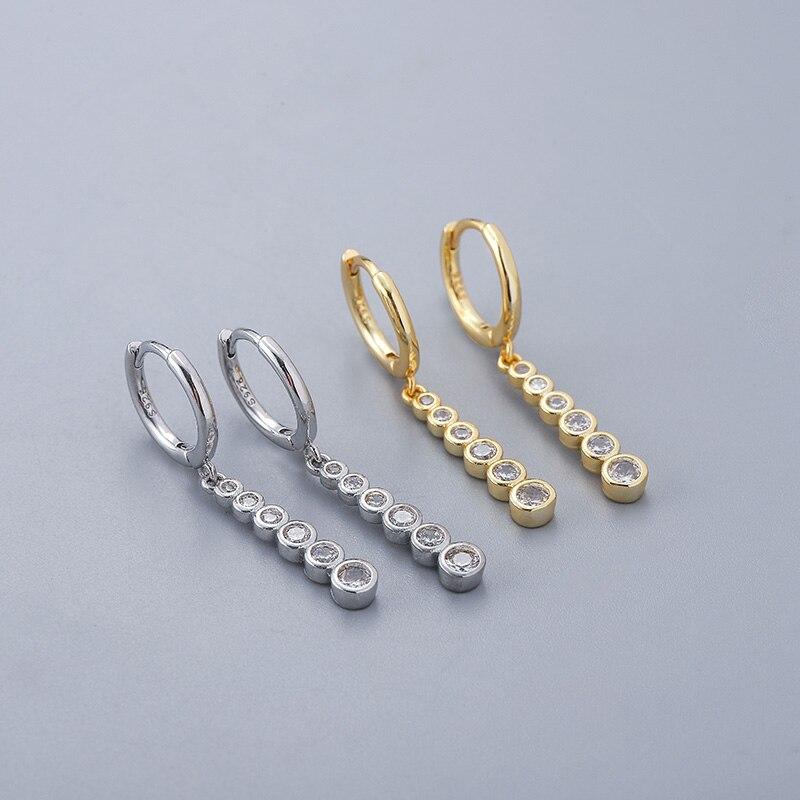 925 Sterling Silver Zircon Long Hoop Earrings Simple Light Luxury Golden Silver French Earrings
