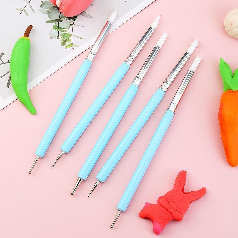 5Pcs Double Head Silicone Carving Pen DIY Ceramic Tool Clay Soft Clay Plastic Knife Carving Pen Nail Tool Drilling Pen Set