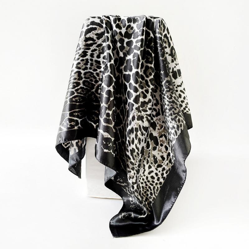 Headscarf, faux silk satin square scarf, leopard-print scarf, 90cm large scarf