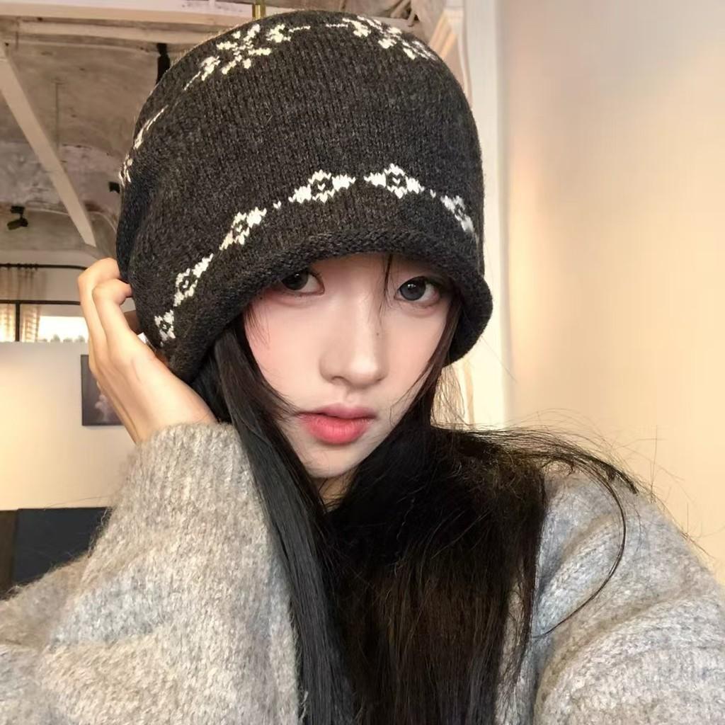 Knitted Beanie Hat For Women With Floral Pattern And Cold Weather Warmth Perfect For Autumn And Winter