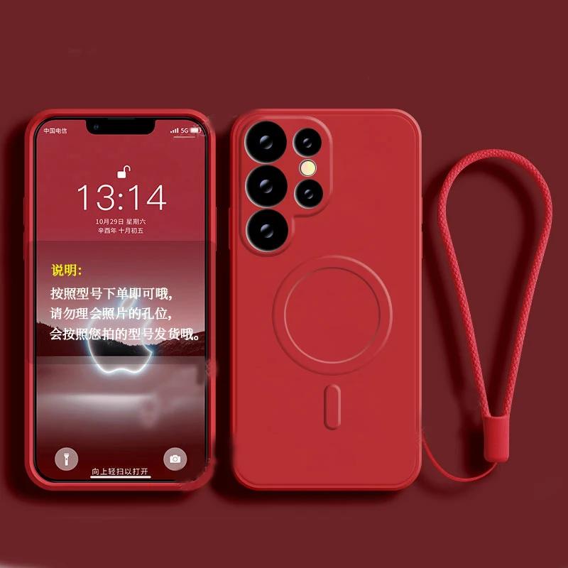 Жидкий силиконовый чехол Magsafe для Samsung Galaxy S25 FE S24 S23 S22 S21 Ultra Plus A55 A15 A35 Магнитная крышка для беспроводной зарядки