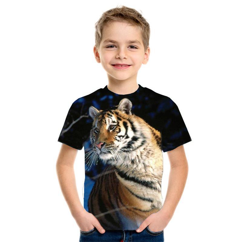Summer Loose 3D T Shirt Funny Animal Children Tee Wolf Tiger Shirts Casual Short Sleeve Cartoon Kids Top Boys Girls