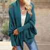 Женский кардиган, пальто без воротника, летучая мышь, длинный рукав, открытый спереди, вязаное пальто, эластичные манжеты, однотонный свободный крой, вязаный кардиган