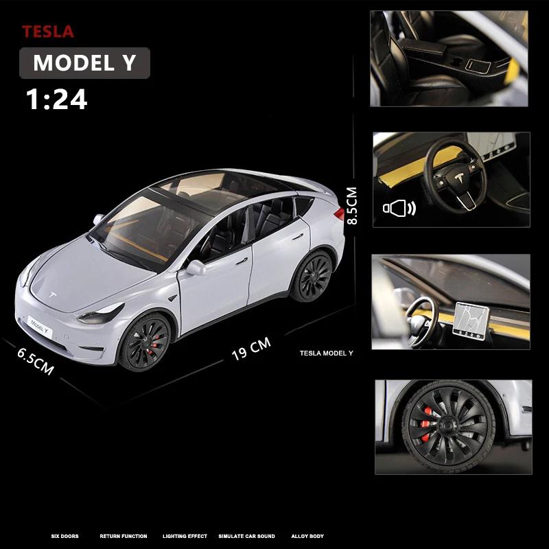 1/24 Tesla Model Y с зарядным устройством, литая игрушечная модель автомобиля со звуком и светом, детский коллекционный подарок