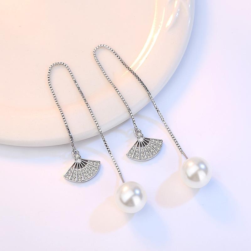 Женские винтажные корейские модные элегантные простые антиаллергенные серьги-гвоздики с цирконом и кристаллами в форме листьев, жемчугом, с длинной кисточкой, веером, серьги-гвоздики, ювелирные изделия, рождественские подарки