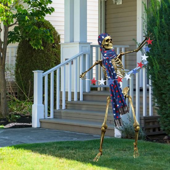 12ft Memorial Day Skeleton Clothing Accessories Patriotic Independence Day Skeleton Costume Set for 4th of July Decoration