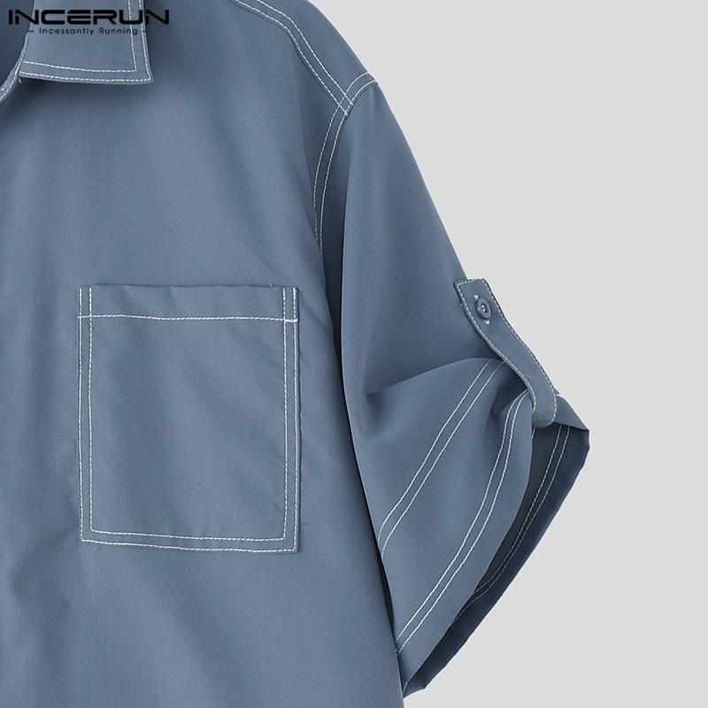 INCERUN Two Pieces Men Lapel Neck Short Sleeve Shirt Long Straight Pants Sets Outfits