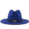 New Men Women Wide Brim Wool Felt Fedora Panama Hat with Belt Buckle Jazz Trilby Cap Party Formal Top Hat In Pink,black 56-60CM