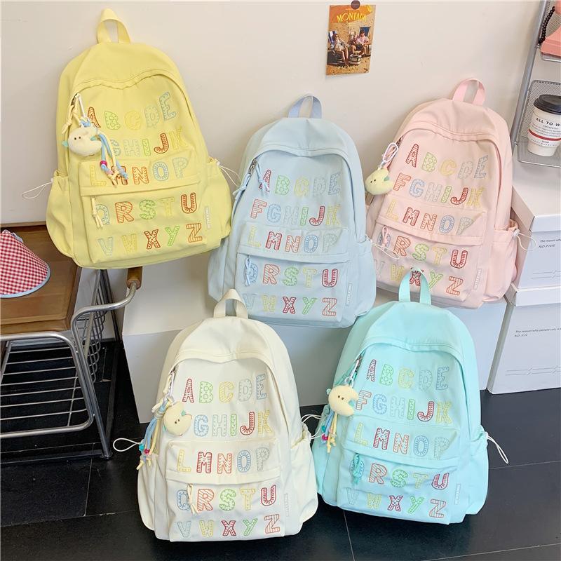 Schoolbag high value ins wind backpack alphabet junior high school student leisure backpack college wind large capacity class schoolbag female