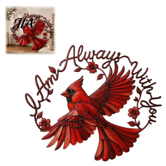 Indoor Wall Art Metal Red Bird Decoration, Hollow Sculpture, Decor Shape Hanging Ornament for Living Room Home Office