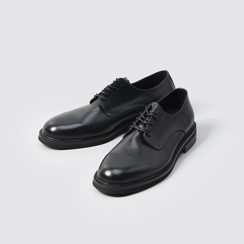 Черные Мужские Ботинки Дерби из Натуральной Кожи Роскошные Ручной Работы Высокое Качество Круглый Носок На Шнуровке Удобные Для Формальных Деловых и Социальных Мероприятий