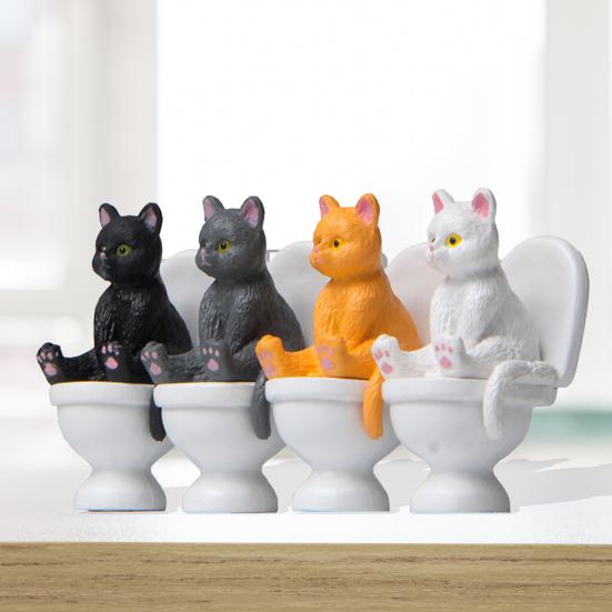 Rust-proof Mini Cat Model Useful Decoration Accessories Vivid Expression Toilet Sittting Posture Party Favor School Project Figures