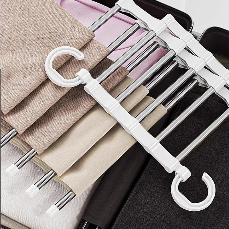 5 In 1 Magic Trouser Rack Hangers Stainless Steel Folding Pant Rack Tie Hanger Shelves Bedroom Closet Organizer Wardrobe Storage