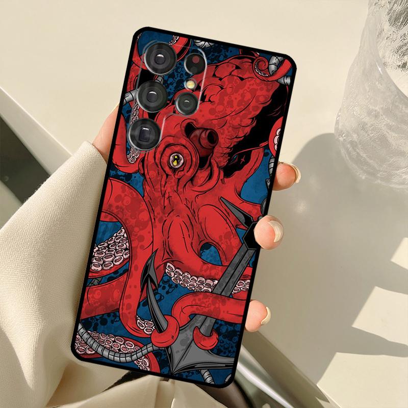 Океанский Чехол с Осьминогом в Эстетичном Стиле Для Samsung Galaxy S25 Ultra S21 S22 S23 S24 Ultra S9 S10 Plus S20 FE S24 FE Задняя Крышка