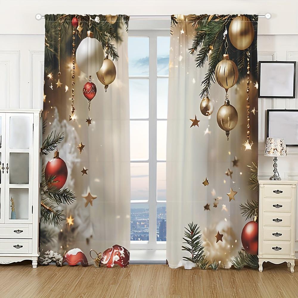 2-панельные шторы с изображением Санта-Клауса и рождественской елки — дизайн с карманами на штанге, теплоизоляция и блокировка света для украшения окон