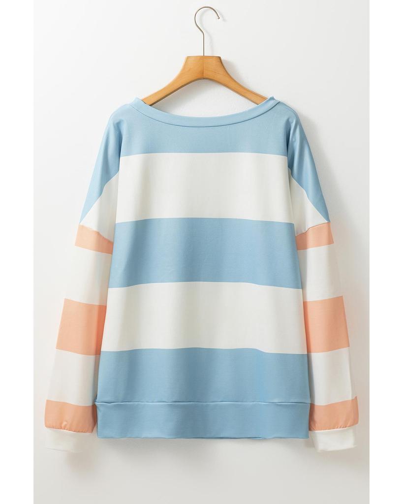 Azura Exchange Светло-голубой полосатый топ с заниженной линией плеч и длинными рукавами в цветочных блоках