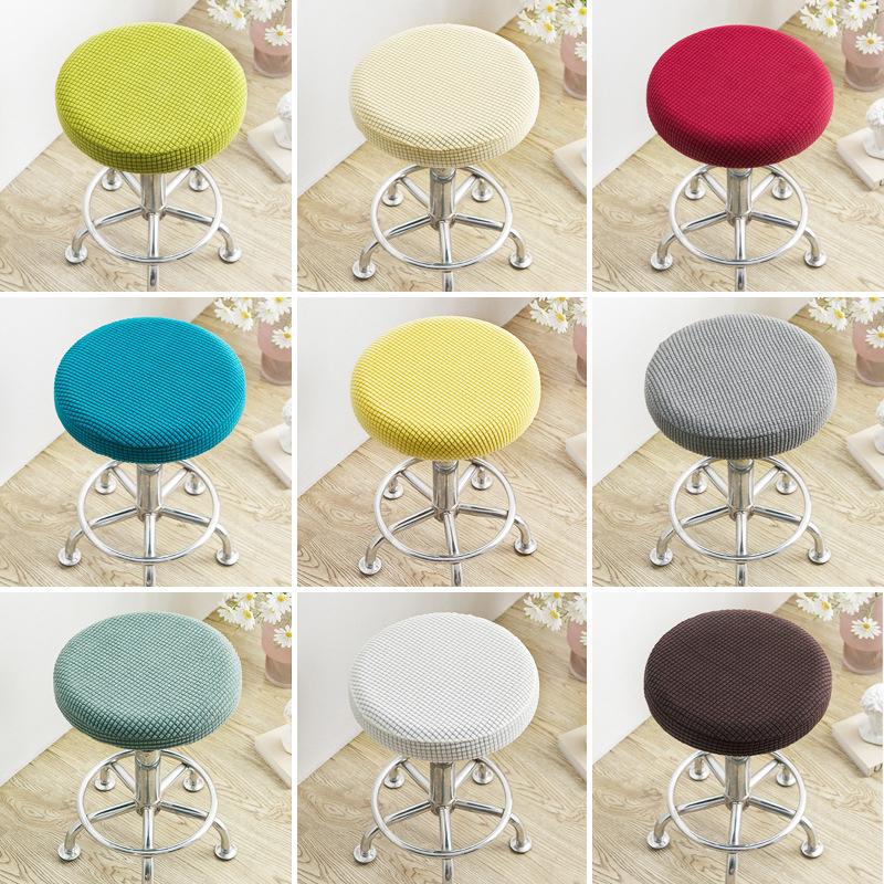 Slipcover Bar Stool Cover Round Chair Cover Anti-Dirty Solid Seat Cushion Protector Removable Stool