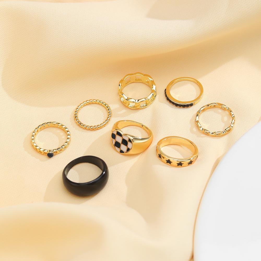Модное полое кольцо со звездой, комплект женских колец, изысканное подарочное кольцо, черно-белые решетчатые украшения