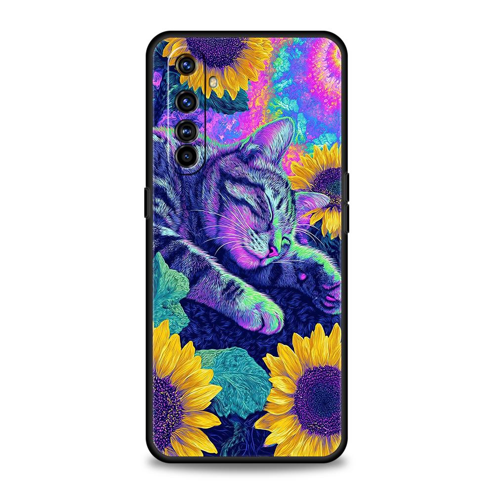Мягкий ТПУ Чехол для телефона Realme 11 10 9 Pro Plus GT2 GT3 GT5 C21 C25 C35 C53 C55 C67 Pro 5G Милый Цвет Звездное Небо Черный Кот Capas