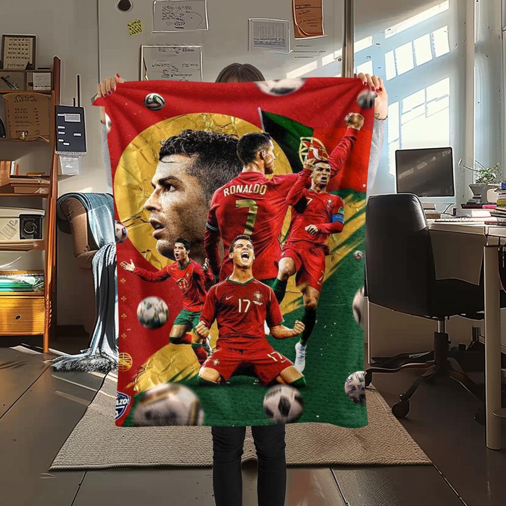 1Pc Ronaldo Print Flannel Blanket High Quality Warm Comfortable Cover for All Seasons Perfect for Gifts Home Decor