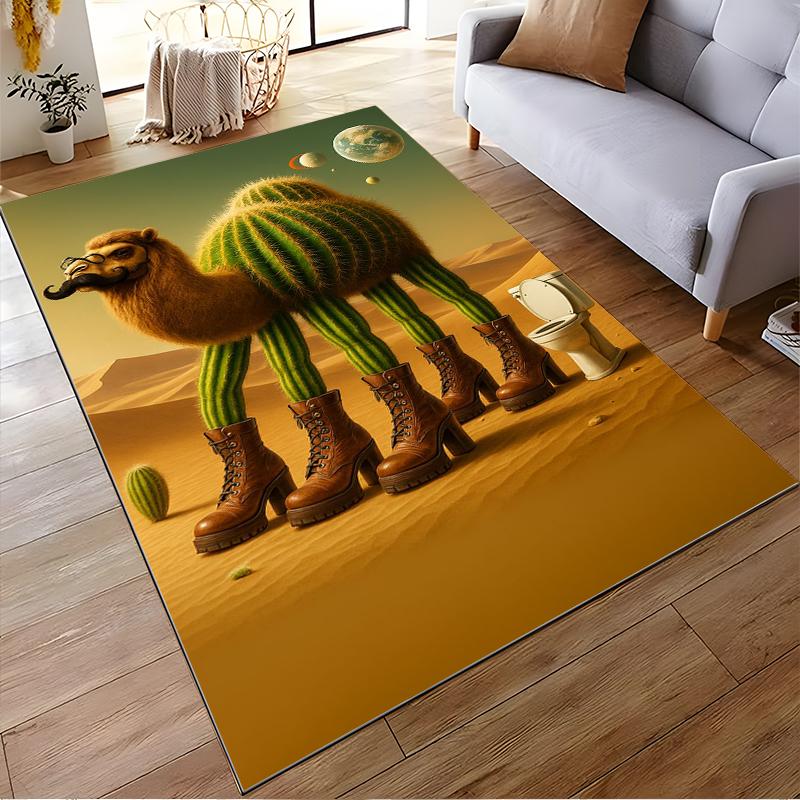 "Funny Camel Cactus Carpet with Boots Desert Earth Design Decor" Suitable for use as an anti-slip for living room bedroom sofas