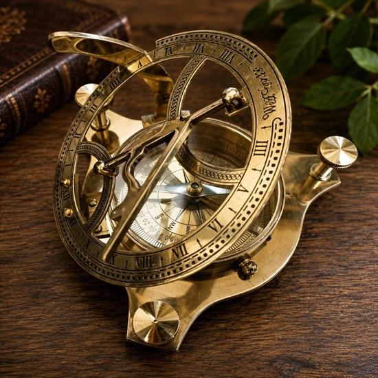 Brass Sundial Compass Handmade Nautical Collectible Maritime Office Desk Decor 10.16 cm