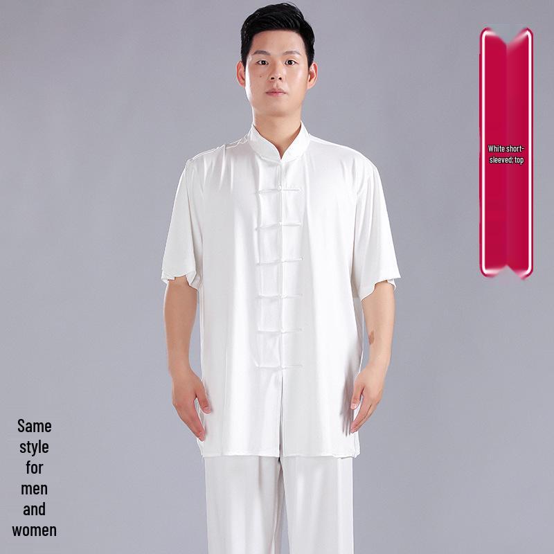 Summer Milk Silk Tai Chi Short Sleeve Top for Men and Women - Perfect for Practice, Performance, and Morning Exercise