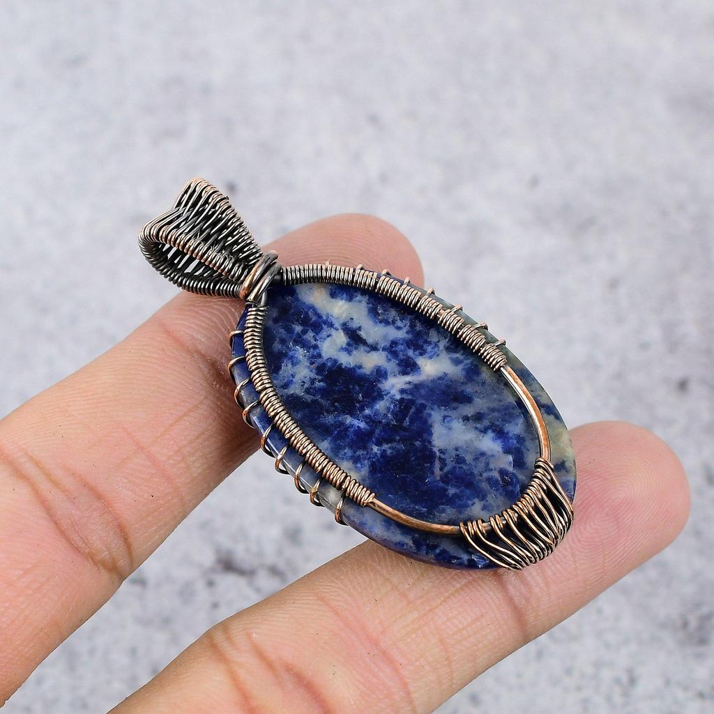 Tree Of Life Sodalite Pendant, Gemstone 999 Copper Wire Wrapped Jewelry Pendant, Handmade Jewelry Birthstone Pendant, Gift For Him