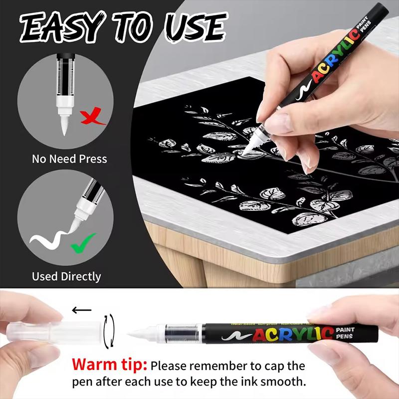 Black And White Acrylic Paint Marker, 8Pcs Large Ink Capacity Marker, Ideal For Illustration Sketching/Wood/Rock Painting/Glass