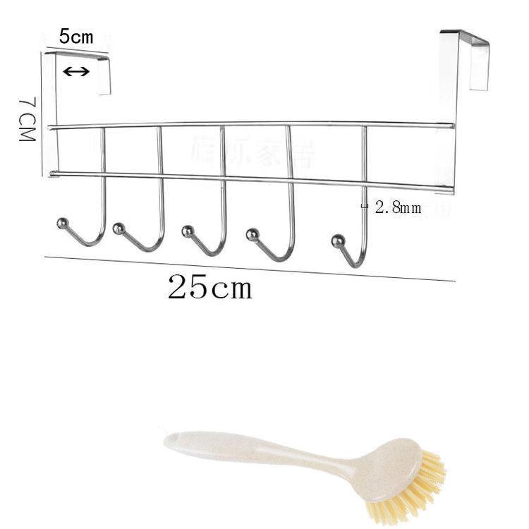Вешалка для полотенец из нержавеющей стали с пятью крючками на заднюю дверцу шкафа, вешалка для тряпок с пятью крючками, вешалка для одежды на заднюю дверцу кухни с щеткой для чистки