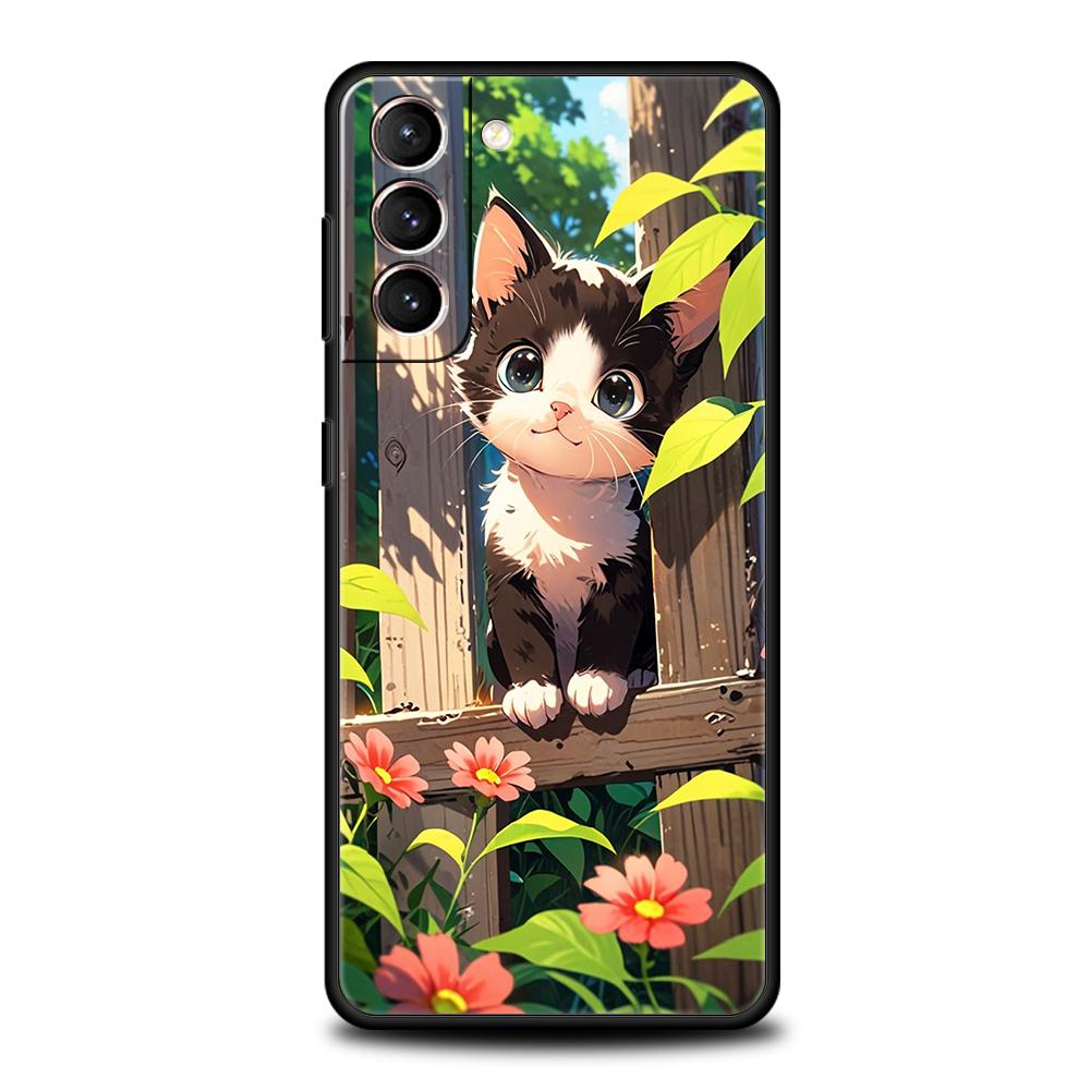 Милый Мультяшный Кот Чехол для Телефона Для Samsung Galaxy S25 Edge S24 S23 S22 Ultra S20 S21 FE 5G S10 S9 Plus S10E Мягкая Крышка
