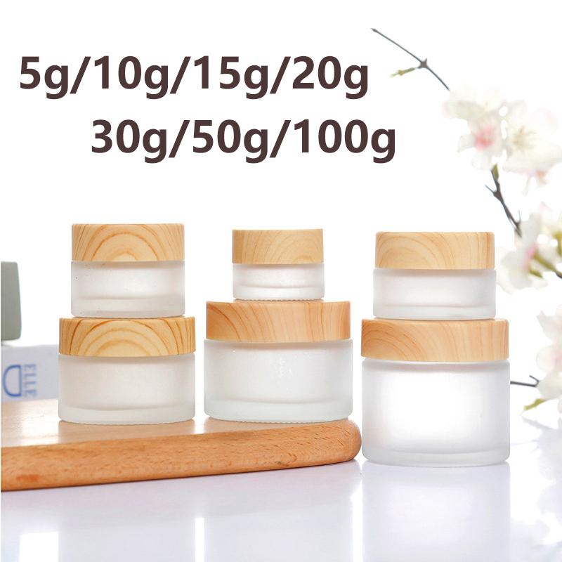 5G-100G Frost Glass Cream Bottle с деревянной крышкой портативная пустая бутылка для ухода за кожей гель сыворотка контейнер косметический дозатор инструмент