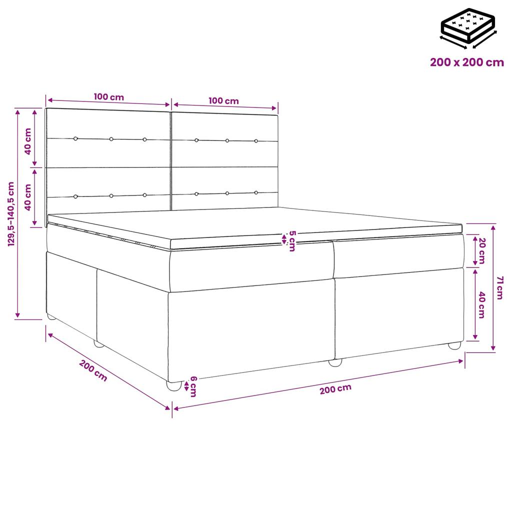 Box Spring Bed with Mattress Black 200 x 200 cm Fabric