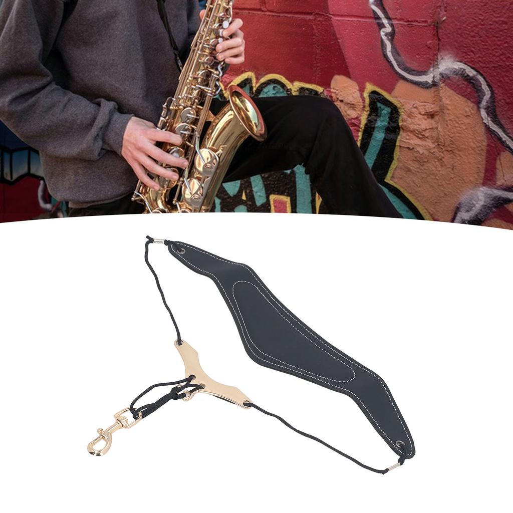 Saxophone Neck Strap Leather Breathable Adjustable Y Shape for Sax with Metal Swivel Snap Hook