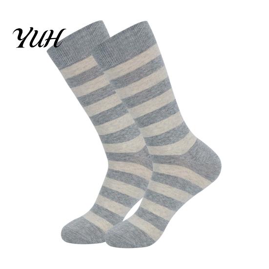 Comfortable Business Dress Socks 1 Pair Men's Stripe Crew Socks, Mid-Calf for Business, Large Size Casual Breathable Cotton with High-Elastic