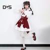 Cosplay Dress Lolita Maid Style Role Play Dress Hollow Out Shirring Contrast Color Tassel Bow Decor Pleated A-line Mini Dress New Year Party Costume