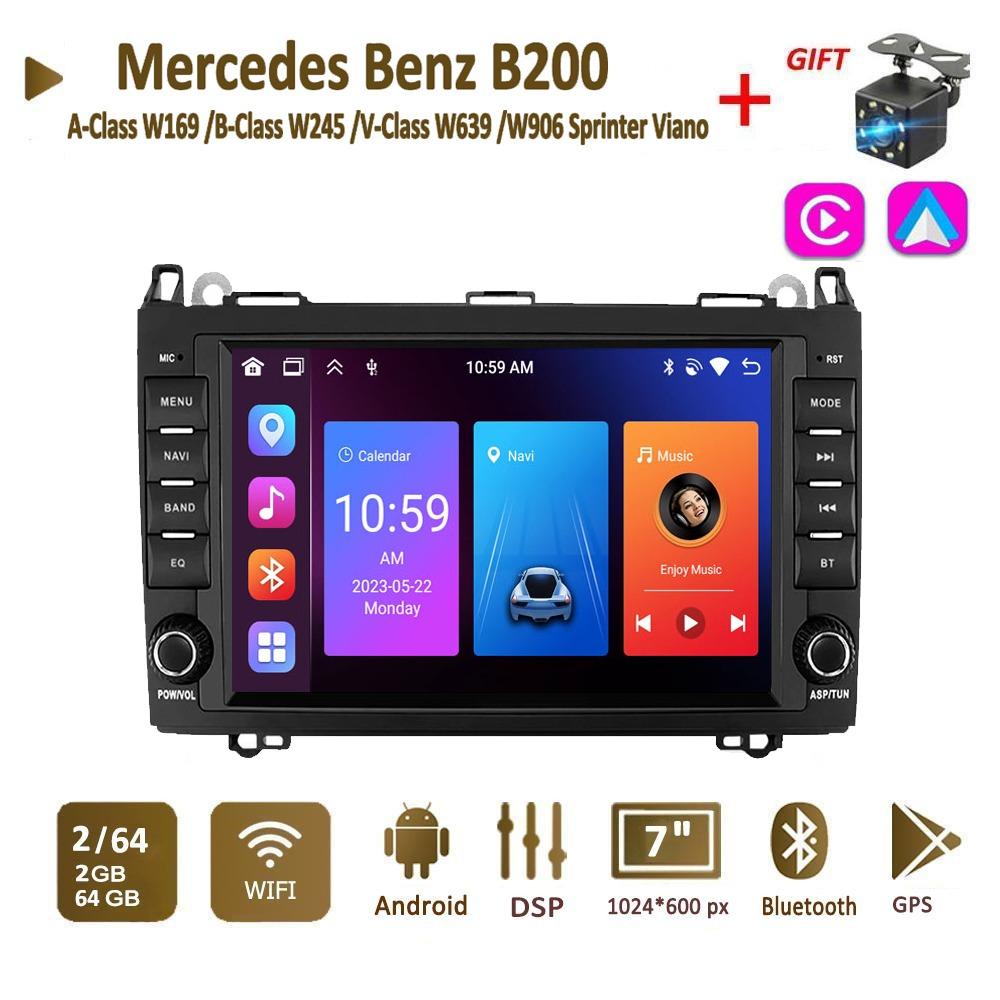 Android Авторадио для Mercedes Benz A-Class W169 B-Class W245 V-Class W639 W906 Sprinter Viano Carplay Автомобильный мультимедиа GPS 2din Авторадио 2+64 ГБ