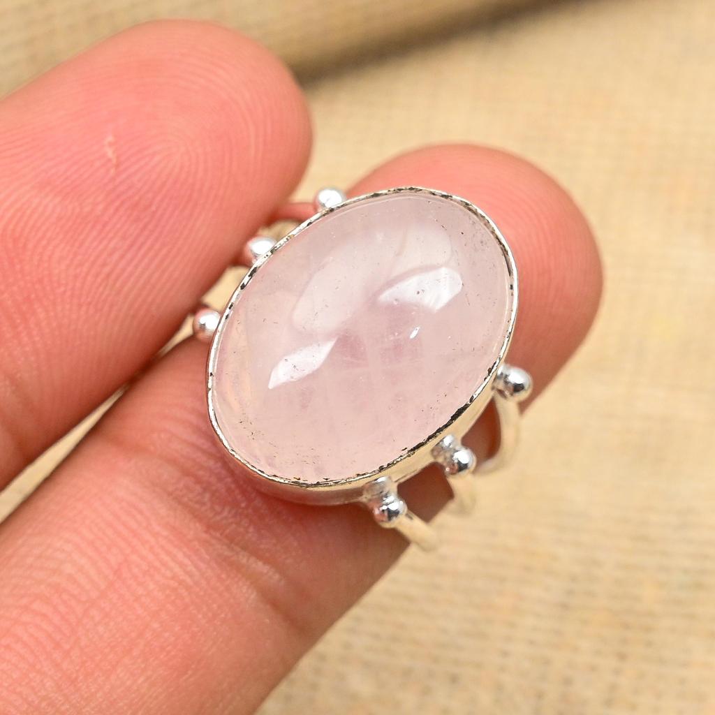 Ювелирное кольцо ручной работы из стерлингового серебра 925 пробы с великолепным розовым кварцем и драгоценным камнем для нее