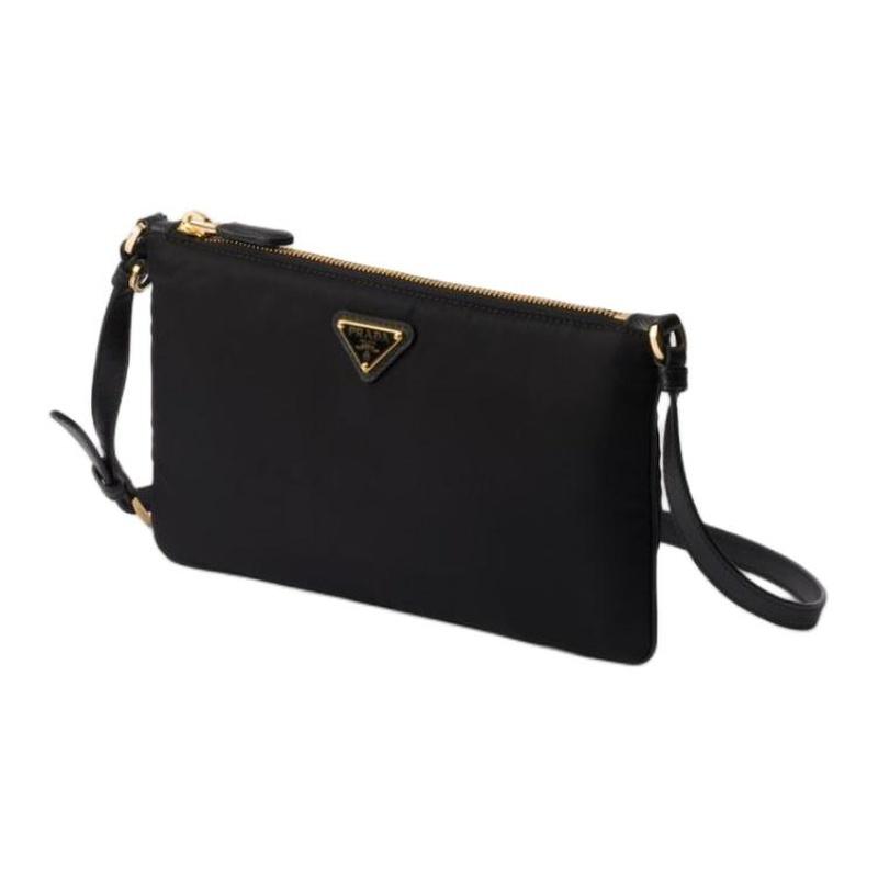 Prada Re-Nylon Enamel Metal Triangle Logo Zipper Closure Regenerated Nylon Shoulder Crossbody Bag Women's Black