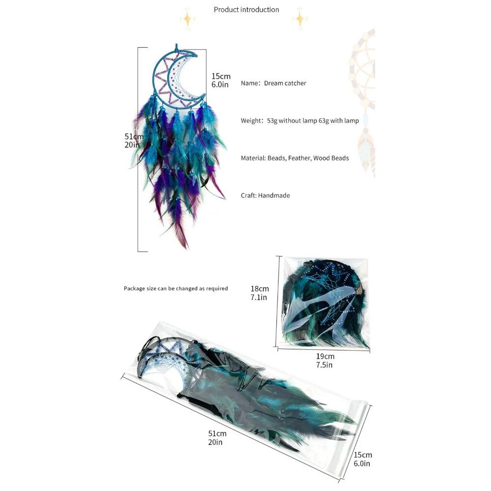 Indian Moon Dreamcatcher Wind Chimes Hand-woven Feather Room Wall Hanging Ornament Creative Car Pendant Birthday Gift Home Decor